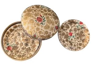 Vintage Viking Boxed Coaster Set Gold & Roses Hollywood Regency MCM Japan  - Afbeelding 1 van 23
