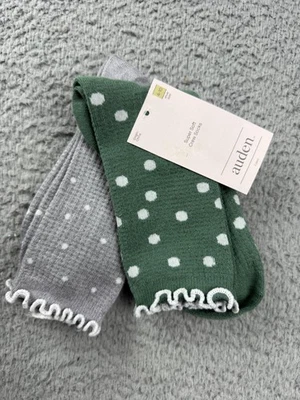 Auden Socks Womens 4-10 Green Gray Super Soft Crew Polka Dot Ruffle 2 Pairs - Image 1 of 4