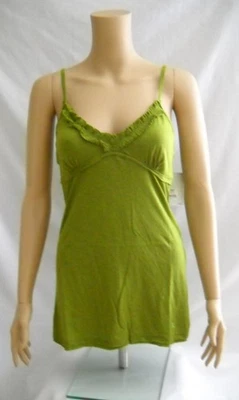 Y2K SO Cami Top  Juniors Sizes Sexy Green Ruffled V Neck With Shelf Bra NOS - Image 1 of 4