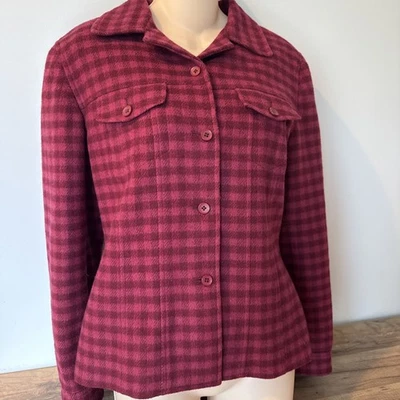 Talbots 8 Wool Blend Button Down Jacket Raspberry Pink Gingham Corduroy & Lined - Image 1 of 4