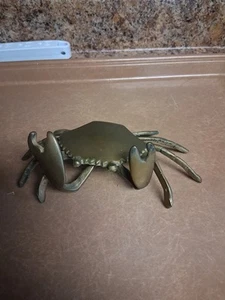 Vintage Soild Brass Crab Trinket Box Ashtray Hinged Lid Movable Claws - Picture 1 of 5