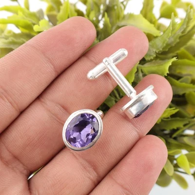 Blue Iolite Gemstone 925 Sterling Silver Men's Cufflinks Jewelry Gift For Her - Image 1 of 3