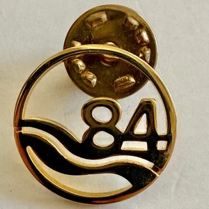 1984 New Orleans Worlds Fair Official Logo Lapel Pin/Stylized Mississippi Delta - Picture 1 of 2
