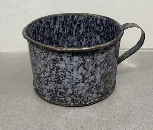 Antike grau schwarze Granitgeschirr Emaillegeschirr Tasse mit Henkel Cowboy Bergmann - Bild 1 von 10