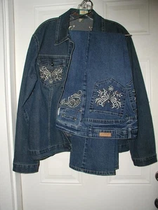 WOMANS DANIEL HAND EMBELLISHED rhinestone JEANS 17/18 + matching Jacket sz XL - Picture 1 of 10