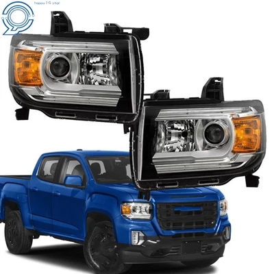Replacement For GMC Canyon 2015-22 Front Headlight Halogen W/LED DRL Chrome Pair - Изображение 1 из 4
