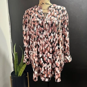 Ava & Grace Woman 2X Abstract Print Long Sleeve Button Down Tunic Top - Picture 1 of 8