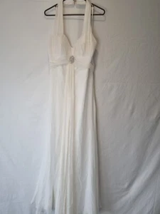 iModa Ivory Ruched Chiffon Diamante Brooch Halter Neck Flowy Wedding Dress - Picture 1 of 12
