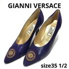 Gianni Versace lila Lederpumps mit spitz zulaufendem Logo Größe US 5,5 authentisch