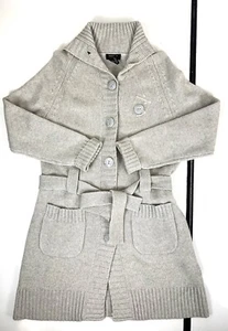 Lord & Taylor Cashmere and Wool blend Gray cardigan, belted size Large NWOT - Picture 1 of 19
