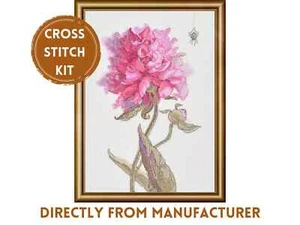 Aine Counted Cross Stitch Kit A1008 Peonies. Grace, Pink Flowers & Little Spider - Picture 1 of 10
