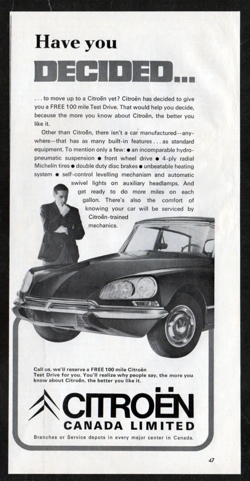 1968 CITROEN DS Vintage Original Print AD | Have you decided Canada - Image 1 of 1
