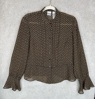 Блузка женская Emma James размер 10 коричневая на пуговицах прозрачная бархатная отделка геометрическая - Изображение 1 из 4