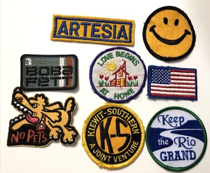 Lot of 8- MIXED Patches, some from 1980's-Smiley face, Boba Fett, No pets, love - Picture 1 of 5