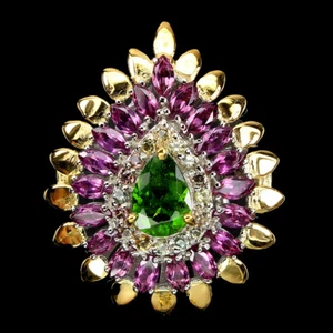 Summer 925 Silver Ring Pear Chrome Diopside Rhodolite Sapphire Gemstone Sz 7 - Picture 1 of 10