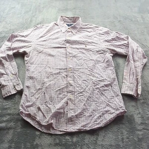 Ralph Lauren Shirt Men Large Slim Fit Pink Navy Plaid Oxford Button Down - Picture 1 of 13