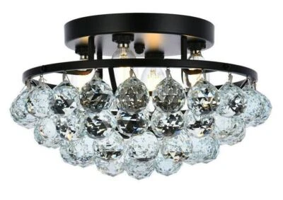 Crystal Balls Black Frame Flush Mount 4 Light Bedroom Dining Room Lighting 14 in - Image 1 of 2