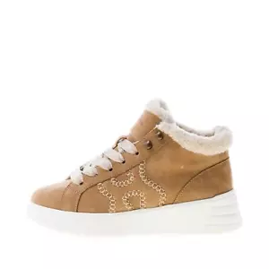 HOGAN scarpe donna H562 Sneaker Rebel Mid Cut nabuk beige eco-pelliccia - Imagen 1 de 7