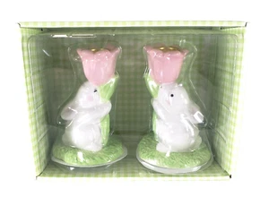 Hallmark Hand Painted Ceramic Easter Bunny Taper/PegLite Candlestick Holders NIB - Picture 1 of 4