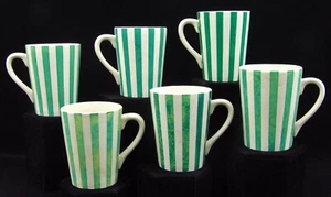 Tazas a rayas verdes vintage de cambio de siglo INGLATERRA Chinalier Shop NY City - Imagen 1 de 12