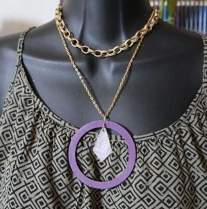 Artisan handcrafted unique statement necklace Stone wood pendant modern jewelry - Picture 1 of 35