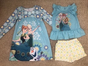 Disney Store Frozen Fever Elsa Anna Sleep Set & Gown Pajamas Girls S Small 5/6 - Picture 1 of 8