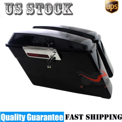 Vivid Black Hard Saddle Bags Saddlebags For Harley Road King Glide FLHT 93-13 - Image 1 of 4