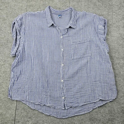 Old Navy Shirt Womens XL Tall Blue Gingham Button Camp Cottage Coastal Cowgirl - Image 1 of 4