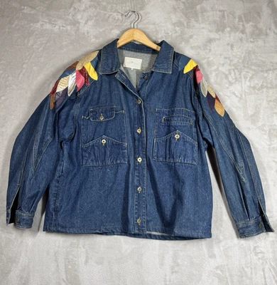 Chaqueta de mezclilla de colección Sergio Valente para mujer L abrigo con apliques de cuero lavado oscuro Foto 1 de 4