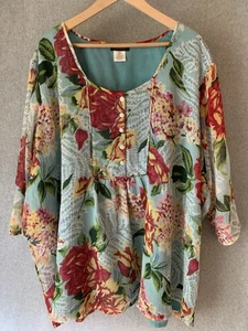 Ulla Popken Floral Chiffon Layered Tunic Sz 28/30 4X Flowy Tropical Button - Picture 1 of 9