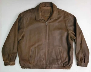 Croft & Barrow Brown Leather A-2 Style Pilot Bomber Flight Jacket Men's 2XL Tall - Picture 1 of 9