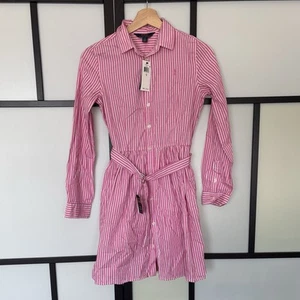 Ralph Lauren Girls Youth Teen 14 Pink Striped Button Belted Shirt Dress Preppy - Picture 1 of 13