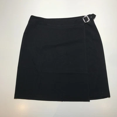 Briggs Shift Skirt Size 14P Stretch Black Mini Buckle Belt Wrapover Chic Classy - Image 1 of 4