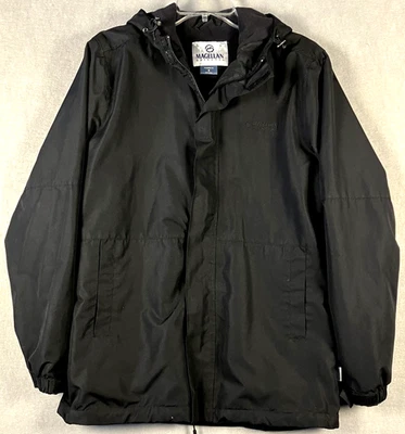 Chaqueta cortavientos Magellan Outdoors grande negra con capucha forrada de lana deslizante #2441 Foto 1 de 3