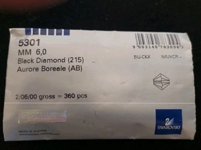 Cuentas bicono Swarovski 5301 6 mm diamante negro AB 360 piezas paquete sellado Foto 1 de 2