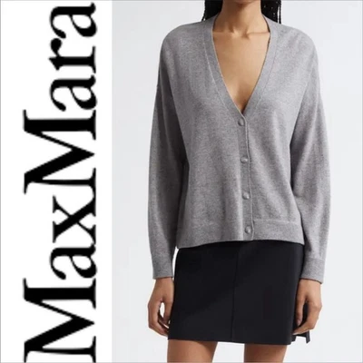 Max Mara V Neck Long Sleeve 100% Linen Cardigan Sweater Size L Taupe Gray - Image 1 of 4