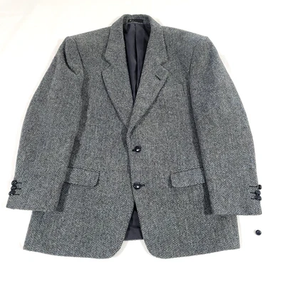 Blazer Harris Tweed de Lana 40 Corto Azul Gris Academia Preppy Dinero Antiguo De Colección Foto 1 de 4