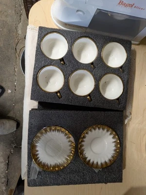 Juego de té turco de 6 tazas y 6 platillos oro blanco regalo Foto 1 de 3