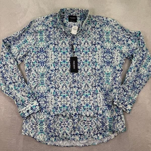 Camisa MACEOO Hombres 6/2XL Italiana Luxor Desigual Azul Verde Estampado Floral L/S Botón - Imagen 1 de 11