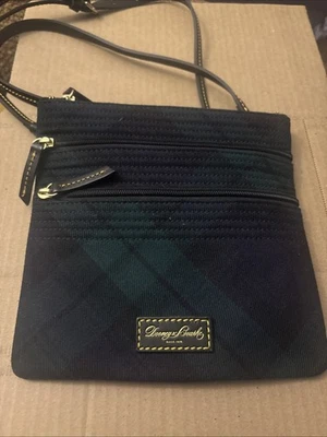 Dooney & Bourke Crossbody 3 Zipper Adjustable Strap Green And Black Flannel - Image 1 of 4