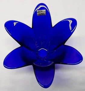Jarrón/soporte para velas Studio Nova flor de vidrio azul cobalto Portugal - Imagen 1 de 6