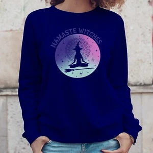 Halloween Namaste Witches Funny Yoga Womens Graphic Sweatshirt - Picture 1 of 3