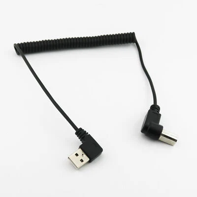 USB 2.0 B Male Right Angle to A Right Angle Male Spiral Coiled Printer Cable 5ft - Image 1 of 4