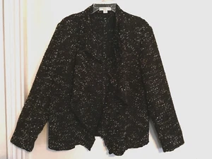 Coldwater Creek Womens Jacket L 14-16 Blazer Black Waterfall Boucle Classic Open - Picture 1 of 5
