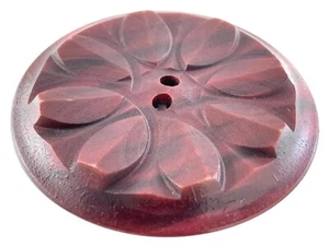 Vintage Carved Bakelite Red Color Size 1.75in Garment Button Floral Pattern 961A - Picture 1 of 5