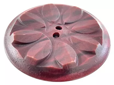 Vintage Carved Bakelite Red Color Size 1.75in Garment Button Floral Pattern 961A - Image 1 of 4