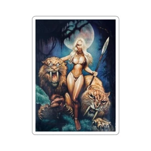 Jungle Sexy Female Hunter Killer Tigers Comic Illustration Kiss-Cut Stickers - Picture 1 of 9