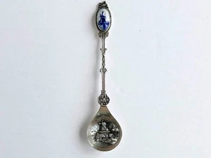 Vintage 835 Silver Dutch Netherlands Demi-Tasse Spoon with Blue & White Oval Win - Picture 1 of 3