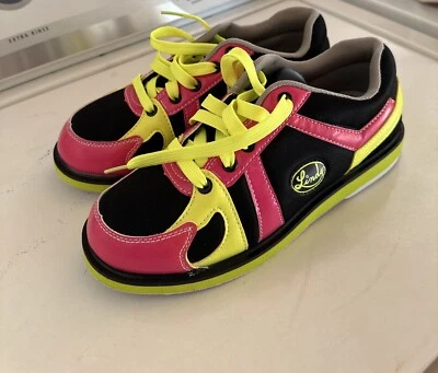 Tênis de boliche Linds feminino tamanho 9 preto rosa verde neon Leah Glo com cadarço - Imagem 1 de 4