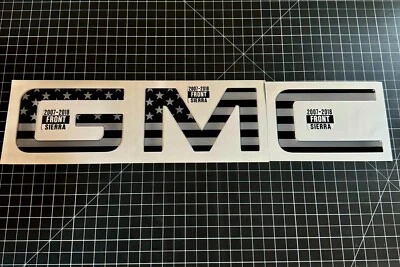 FITS 2019+ GMC SIERRA ONLY* PRECUT (domed) emblem overlays BLK/GRY FLAG STRAIGHT - Image 1 of 4